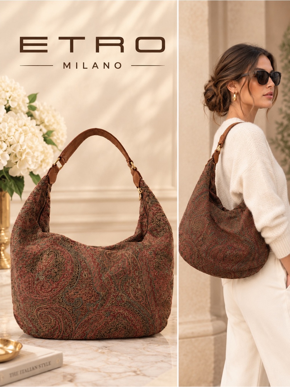 Vintage Etro Paisley Jacquard Slouchy Hobo Bag - Leather Trim (1995)